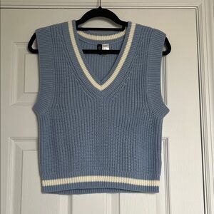 H&M Blue and Cream V-Neck Sweater Vest